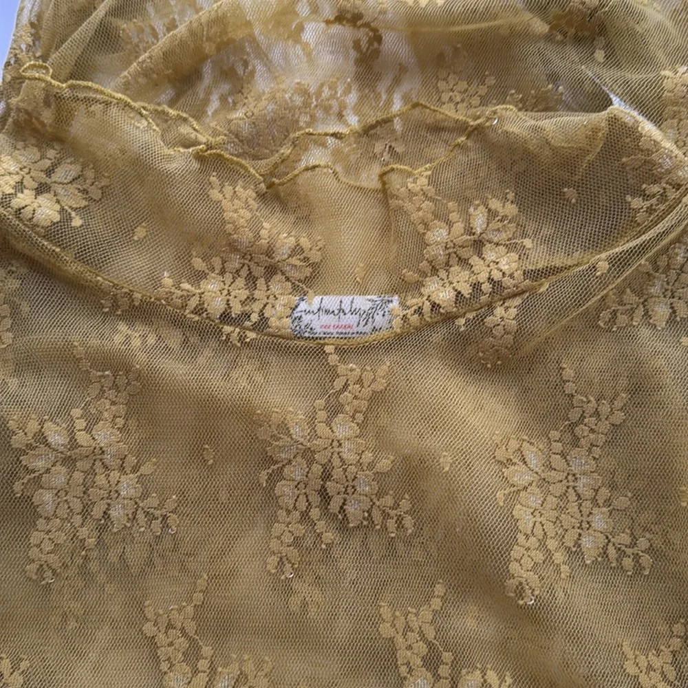 Free People Yellow Sheer Lace Top - Picture 5 of 5
